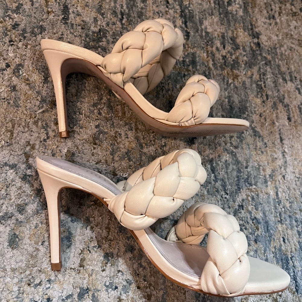 SCHUTZ Women's Braided Cream Colored Heel Slide Sandals Size 7.5